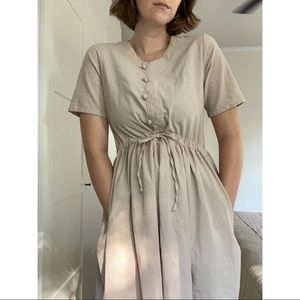 Casual Tan Linen Midi Dress